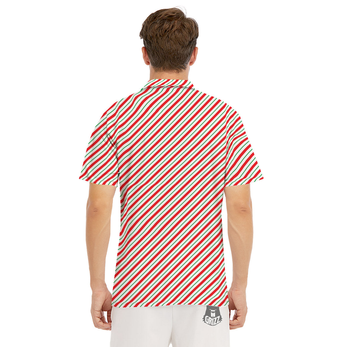 Stripes Candy Cane Print Pattern Men's Golf Shirts-grizzshop
