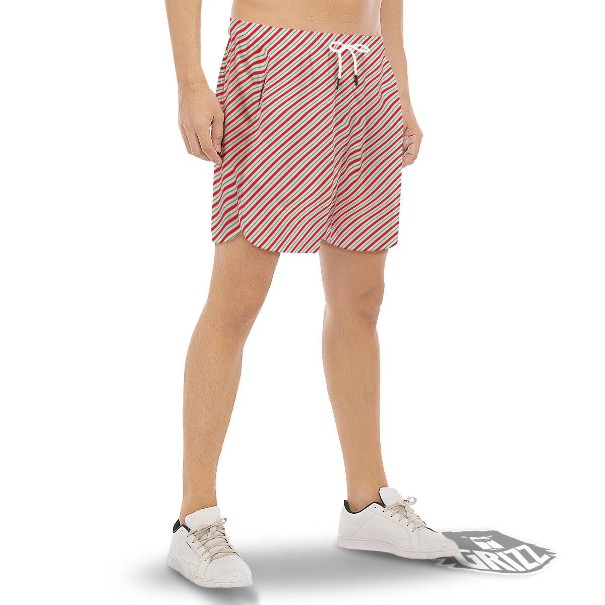 Stripes Candy Cane Print Pattern Men's Gym Shorts-grizzshop