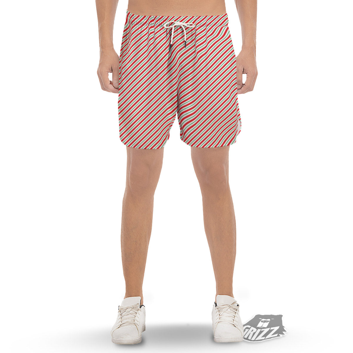 Stripes Candy Cane Print Pattern Men's Gym Shorts-grizzshop