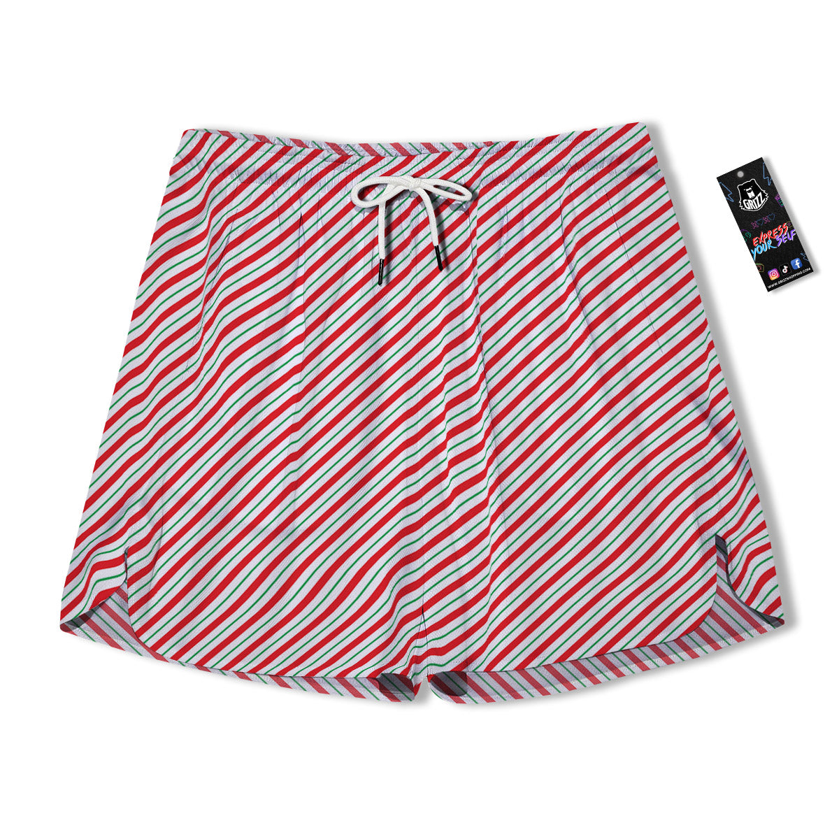 Stripes Candy Cane Print Pattern Men's Running Shorts-grizzshop