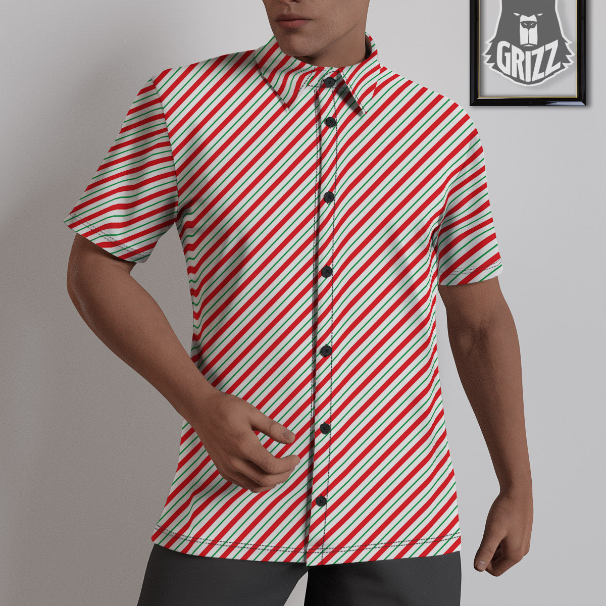 Stripes Candy Cane Print Pattern Untucked Shirts-grizzshop