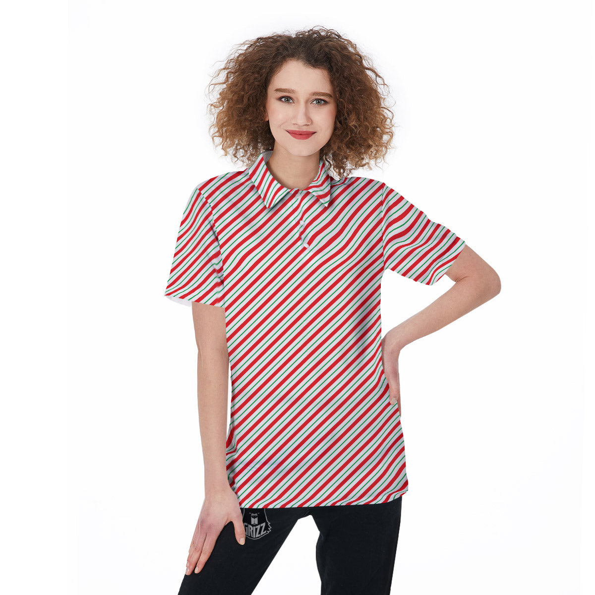Stripes Candy Cane Print Pattern Women's Golf Shirts-grizzshop