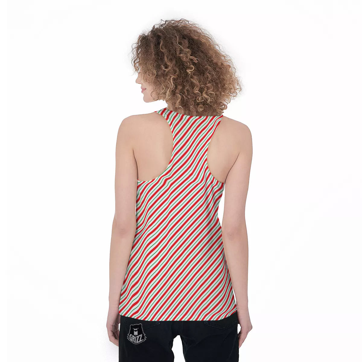 Stripes Candy Cane Print Pattern Women's Racerback Tank Top-grizzshop