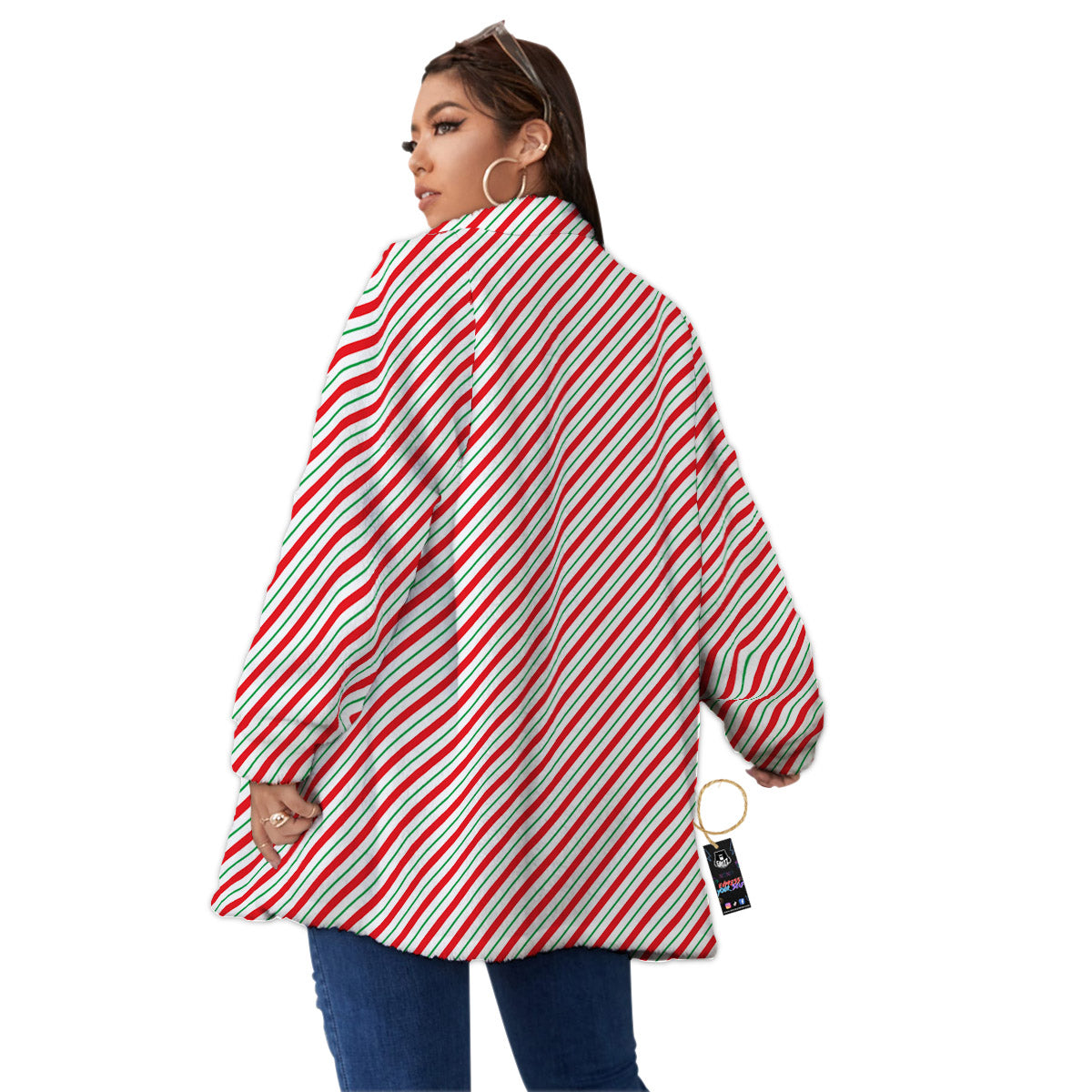 Stripes Candy Cane Print Pattern Women's Sherpa Jacket-grizzshop