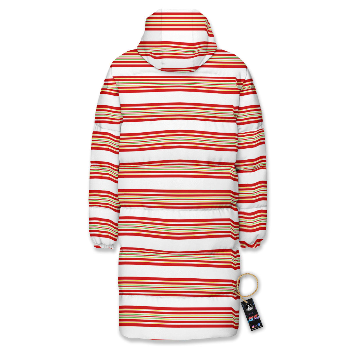 Stripes Merry Christmas Print Pattern Long Down Jacket-grizzshop
