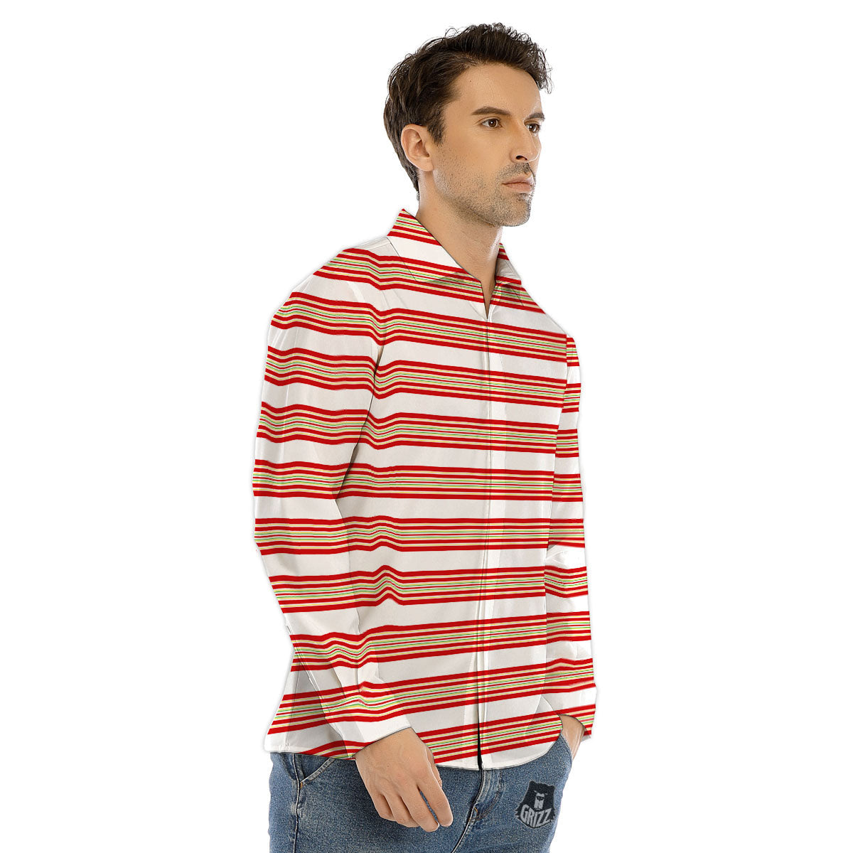 Stripes Merry Christmas Print Pattern Men's Dress Shirts-grizzshop