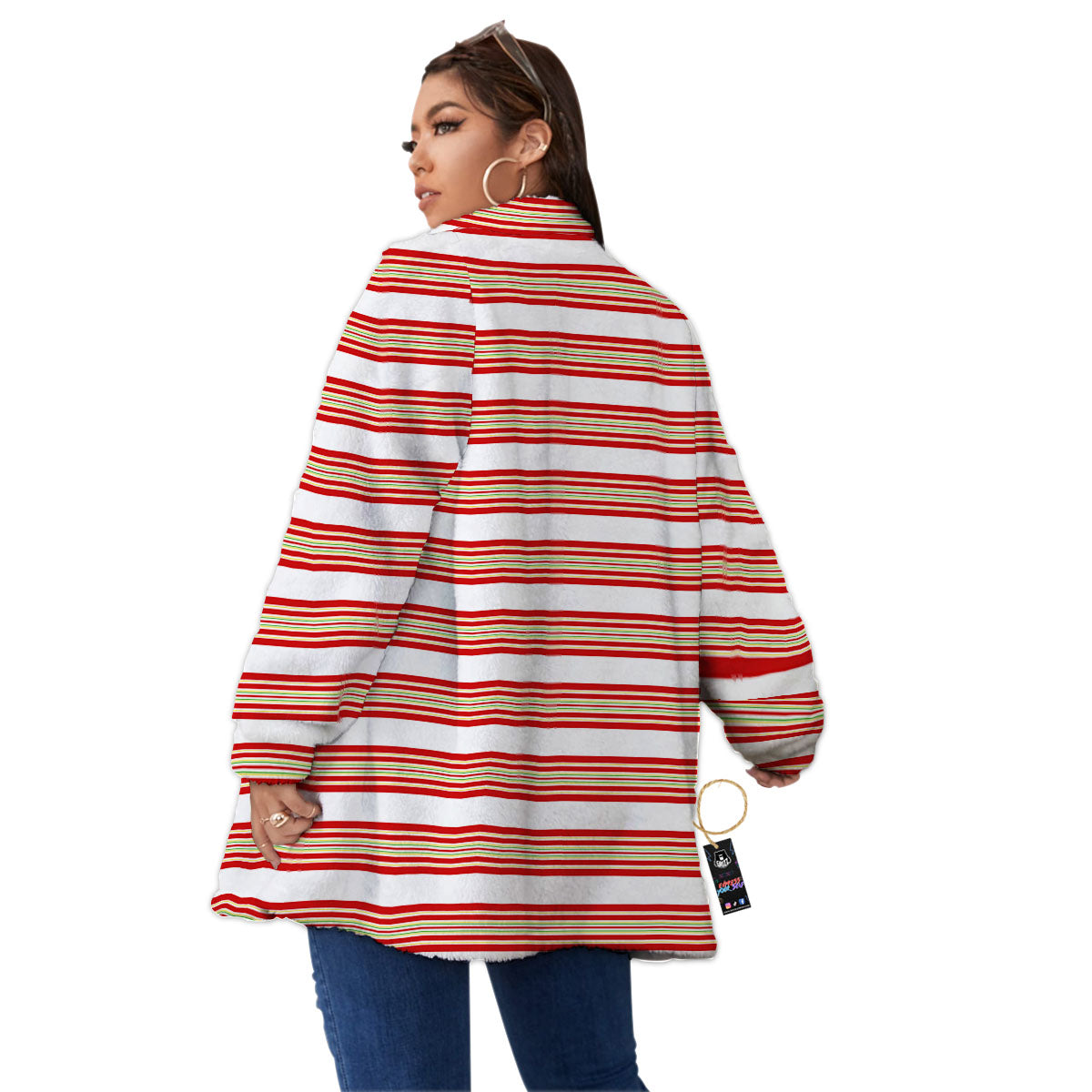 Stripes Merry Christmas Print Pattern Women's Sherpa Jacket-grizzshop