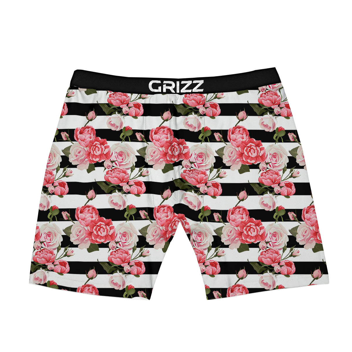 Stripes Peony And Roses Print Pattern Boxer Briefs-grizzshop