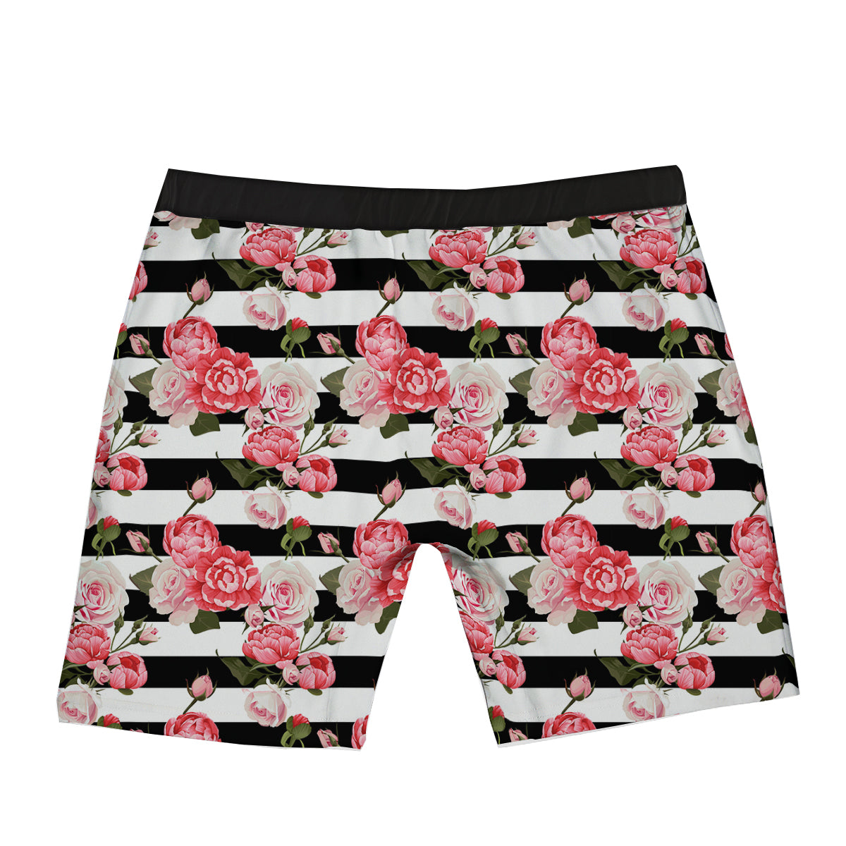 Stripes Peony And Roses Print Pattern Boxer Briefs-grizzshop