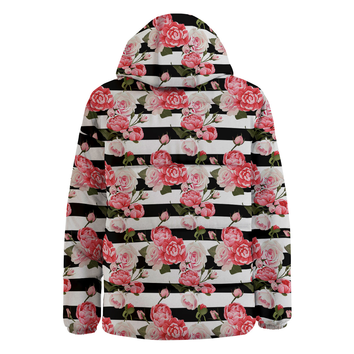 Stripes Peony And Roses Print Pattern Down Jacket-grizzshop