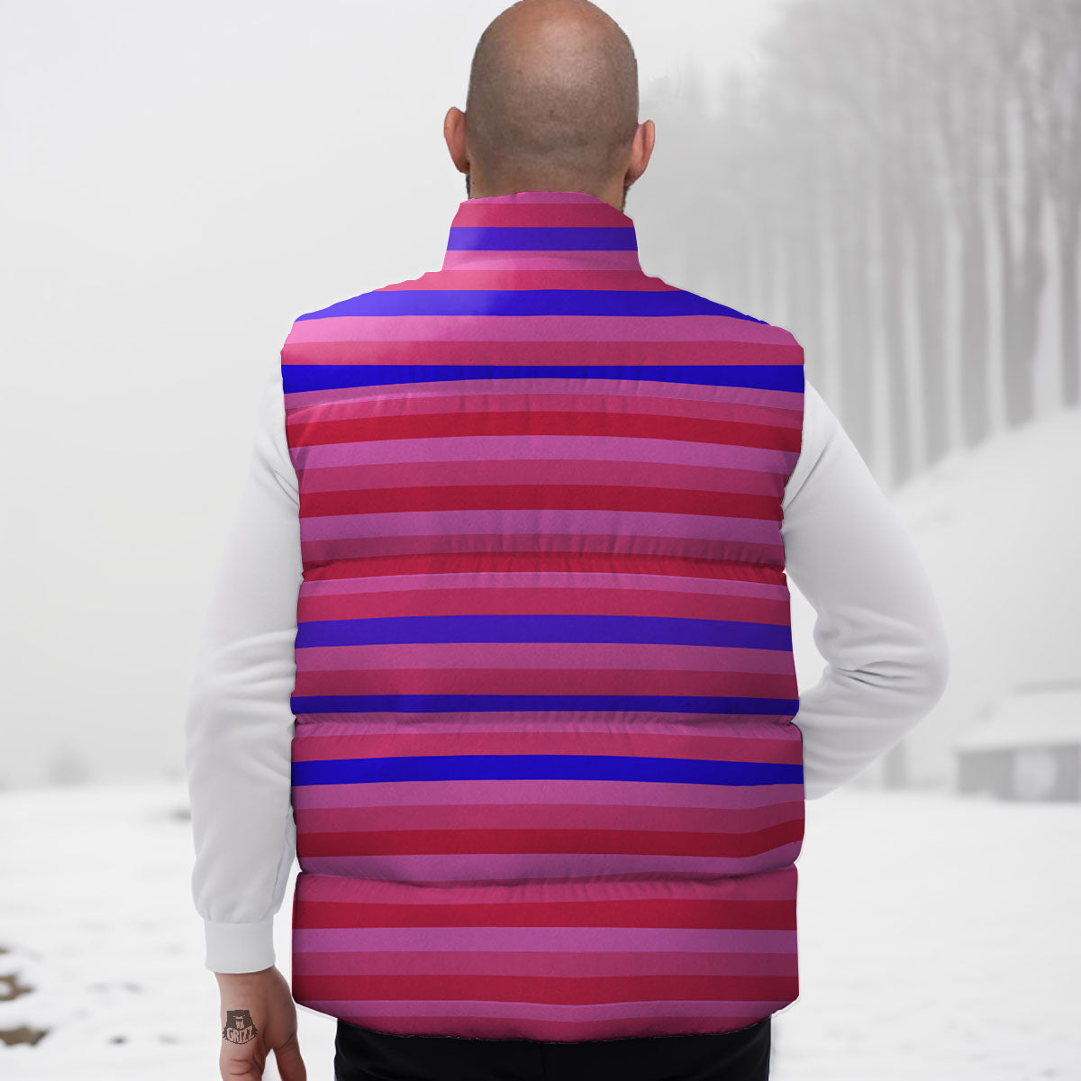 Stripes Pink Red And Blue Print Down Vest