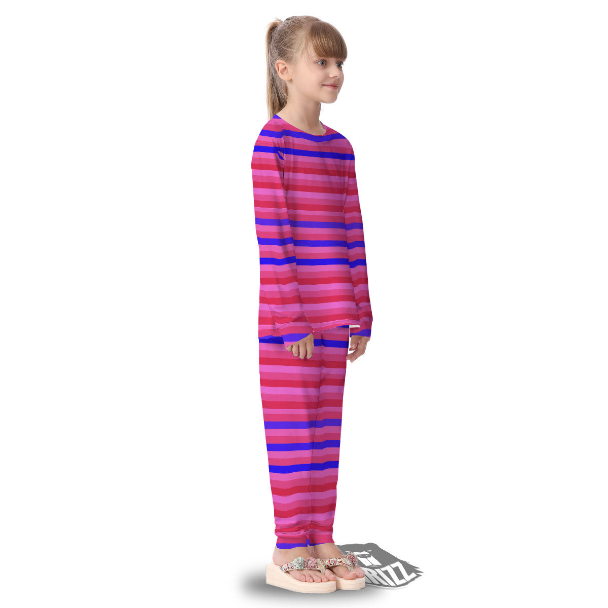 Stripes Pink Red And Blue Print Kid's Pajamas-grizzshop