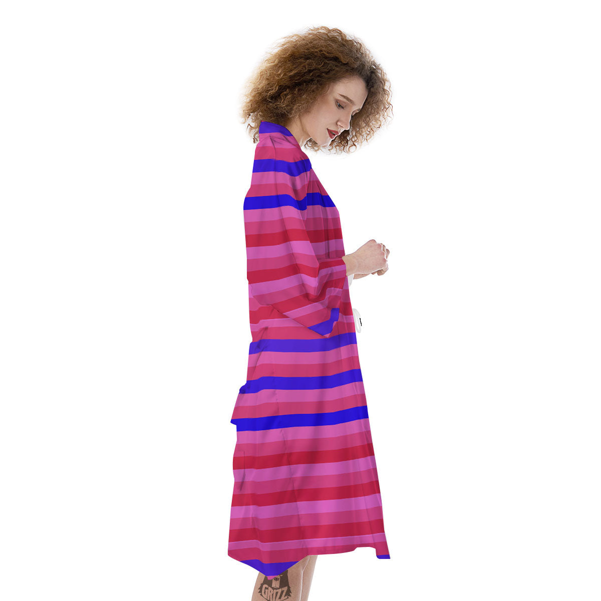Stripes Pink Red And Blue Print Kimono-grizzshop