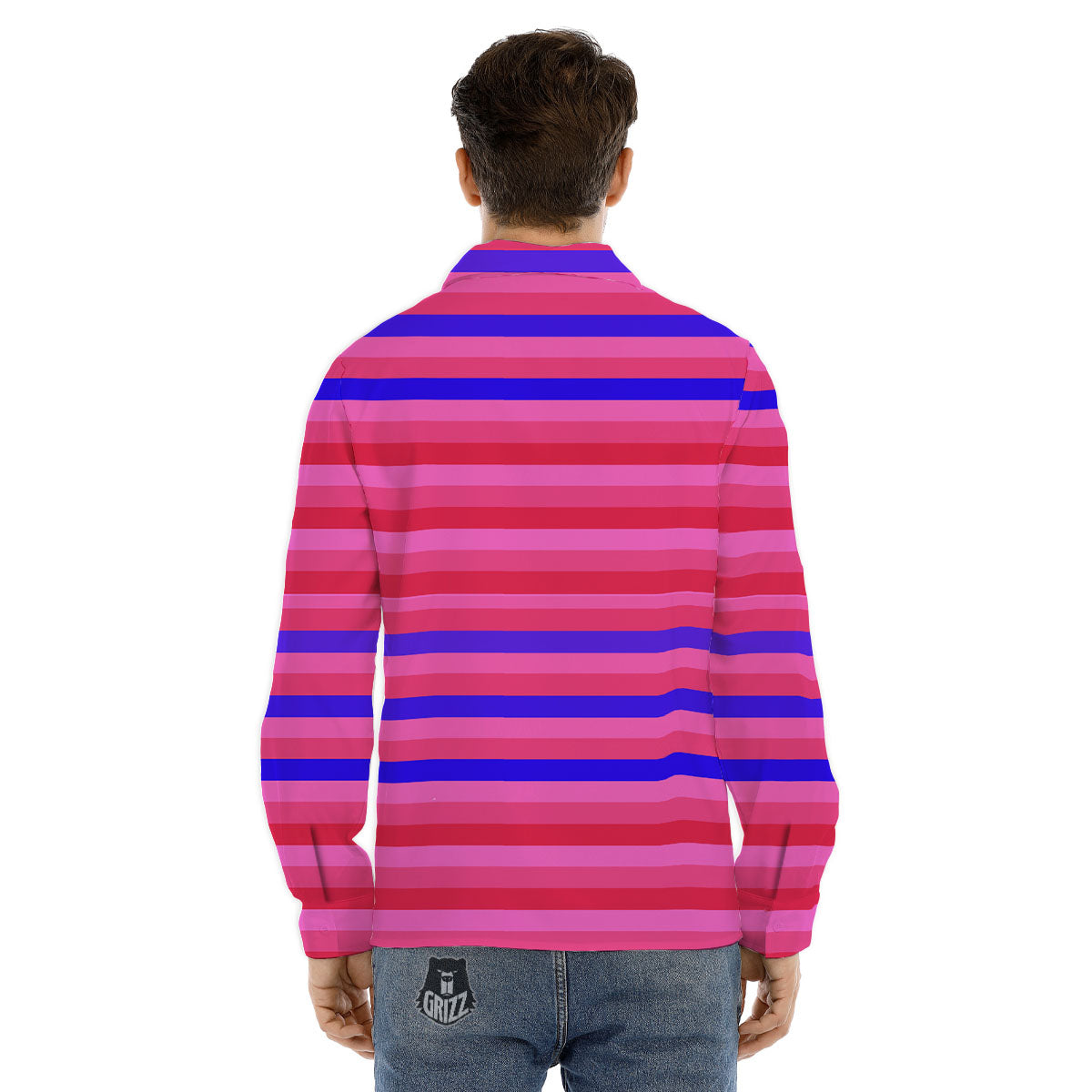 Stripes Pink Red And Blue Print Men's Dress Shirts-grizzshop