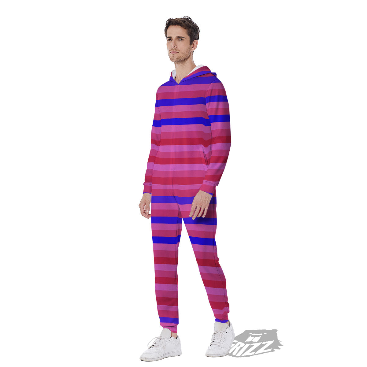Stripes Pink Red And Blue Print Men's Jumpsuit-grizzshop