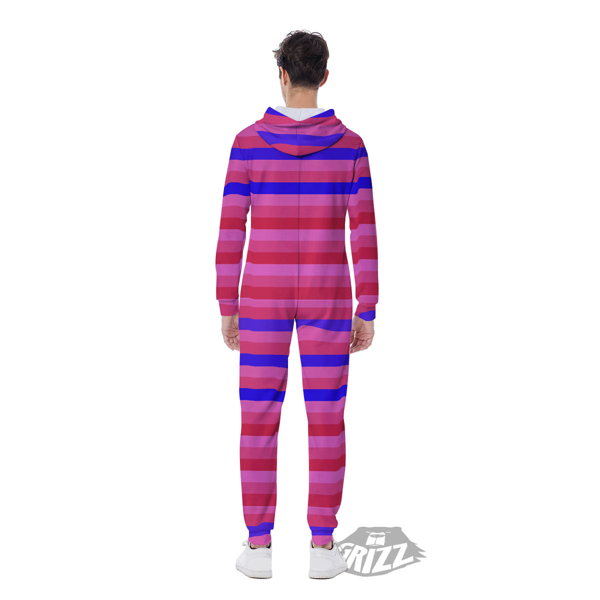 Stripes Pink Red And Blue Print Men's Jumpsuit-grizzshop