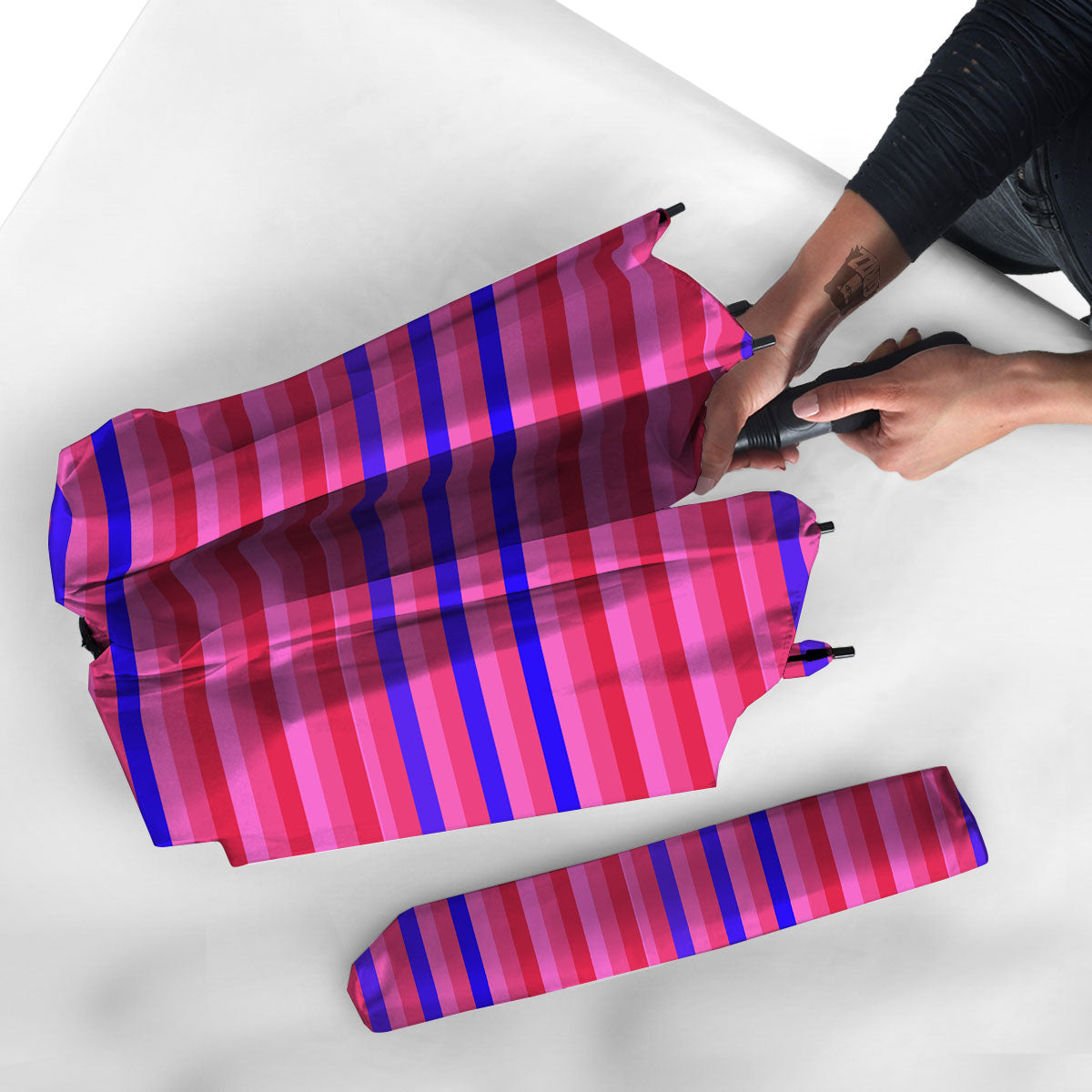 Stripes Pink Red And Blue Print Umbrella-grizzshop