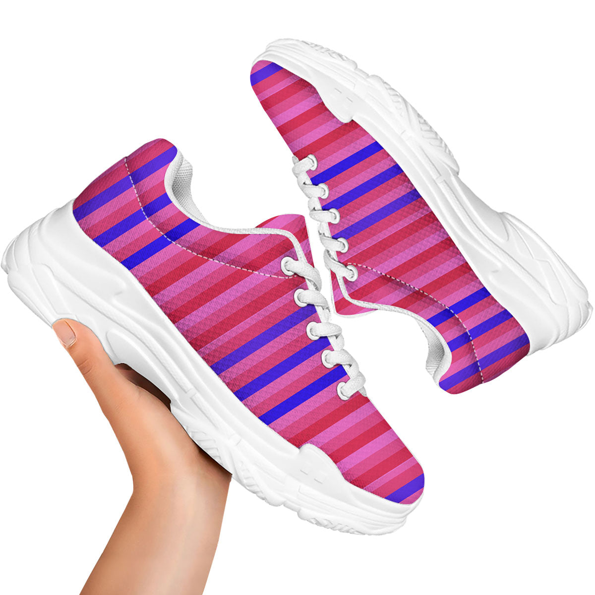 Stripes Pink Red And Blue Print White Chunky Shoes-grizzshop