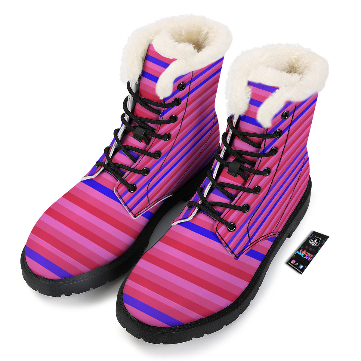 Stripes Pink Red And Blue Print Winter Boots-grizzshop