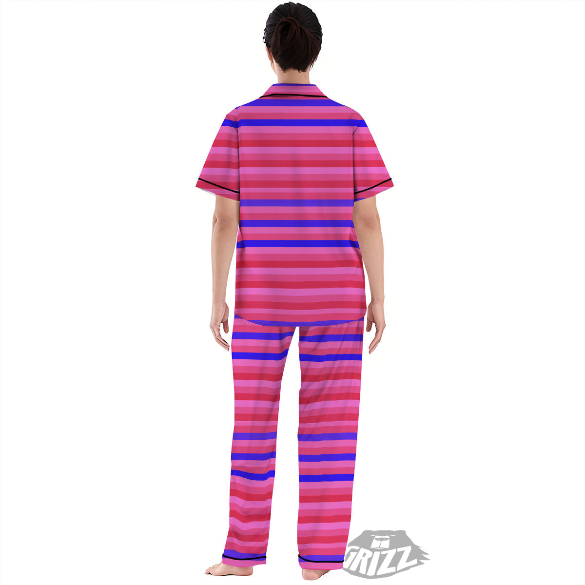 Stripes Pink Red And Blue Print Women's Pajamas Set-grizzshop