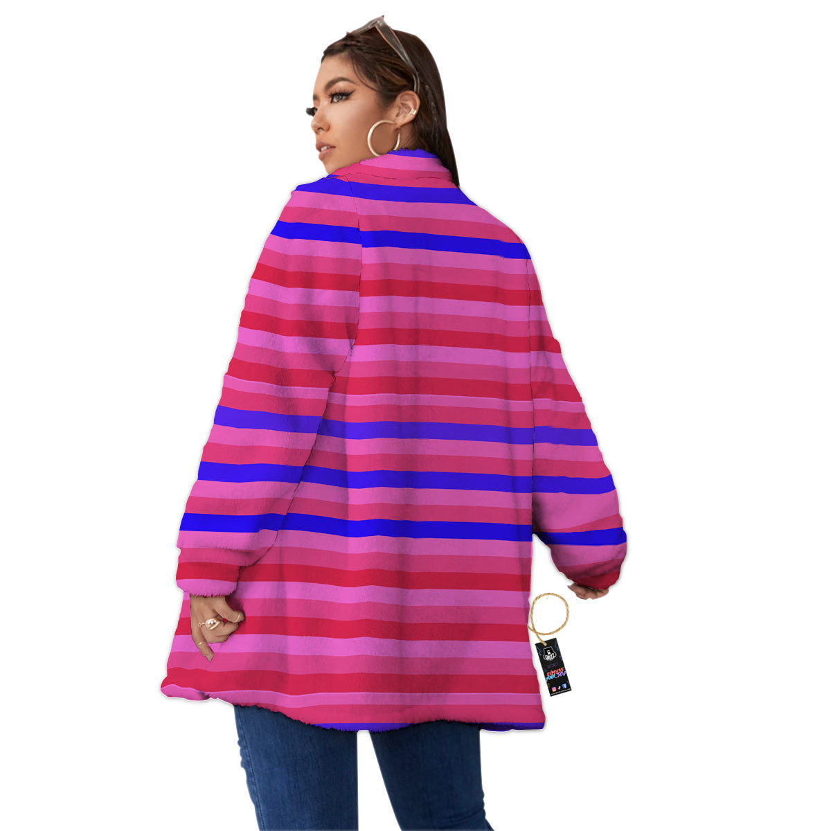 Stripes Pink Red And Blue Print Women's Sherpa Jacket-grizzshop
