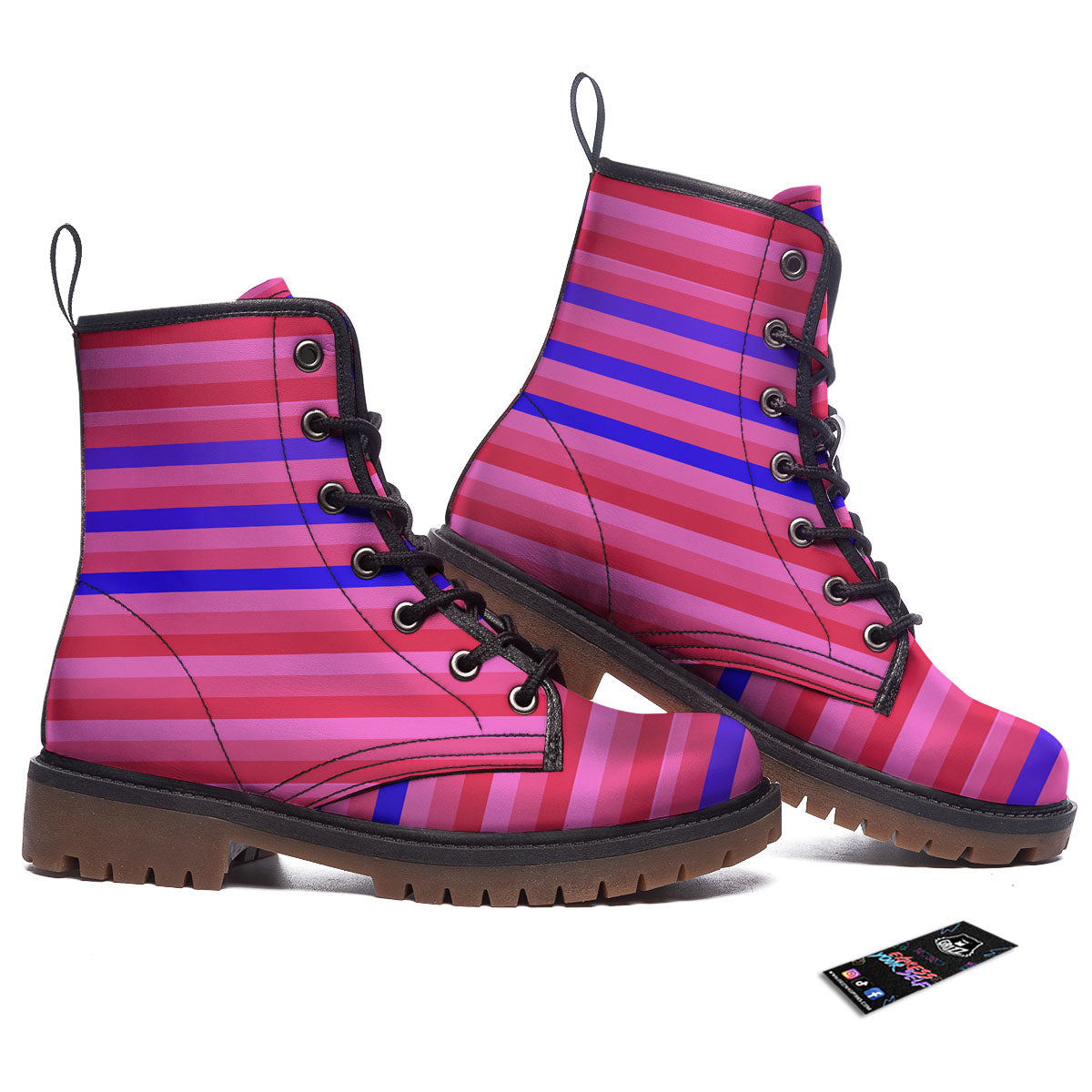 Stripes Pink Red And Blue Print Work Boots-grizzshop