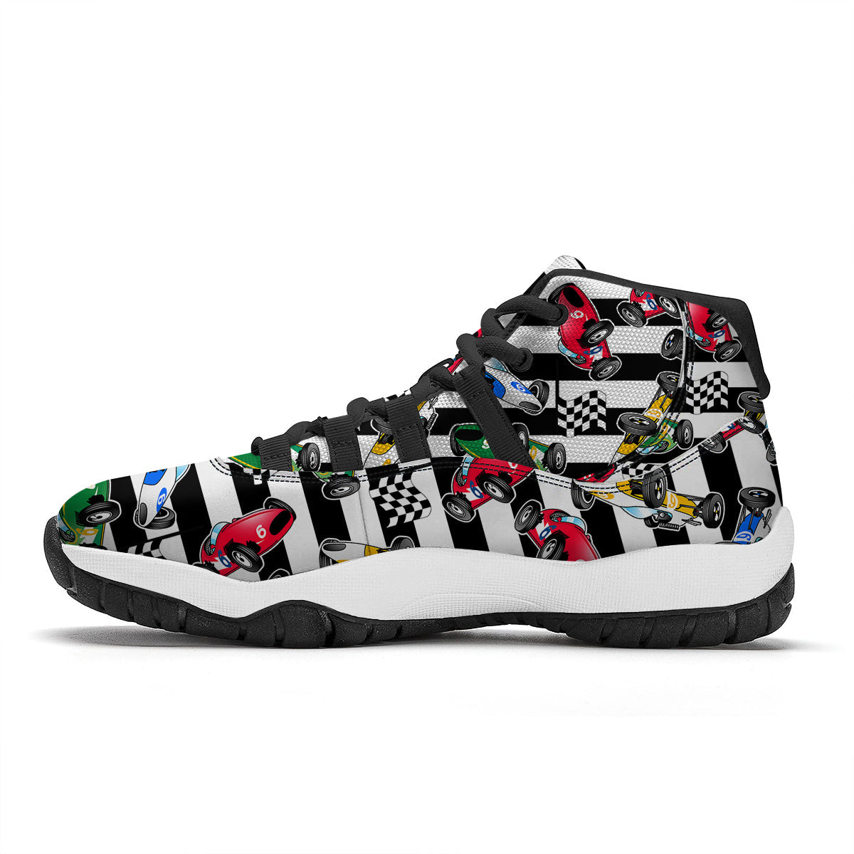 Stripes Racing Cars Print Pattern Black Bball Shoes-grizzshop