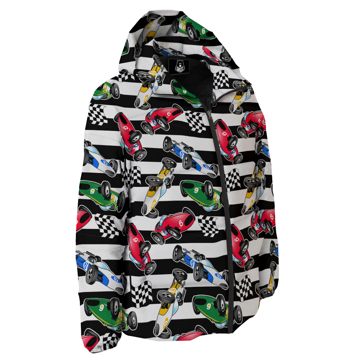 Stripes Racing Cars Print Pattern Down Jacket-grizzshop