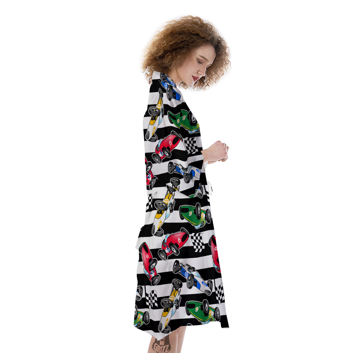 Stripes Racing Cars Print Pattern Kimono-grizzshop