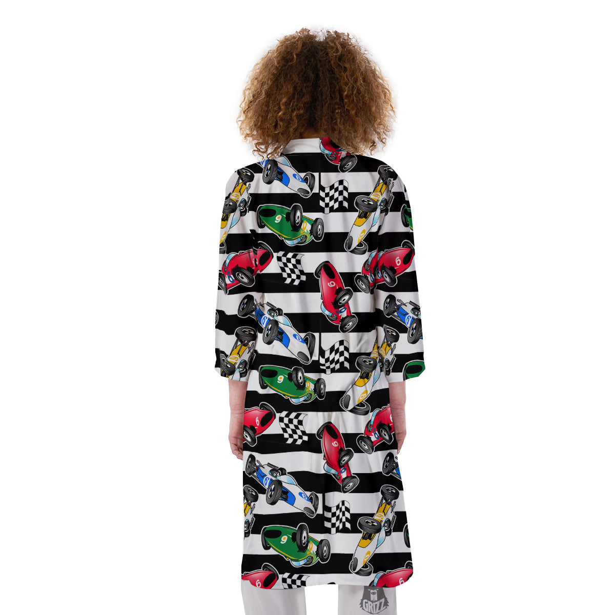 Stripes Racing Cars Print Pattern Kimono-grizzshop