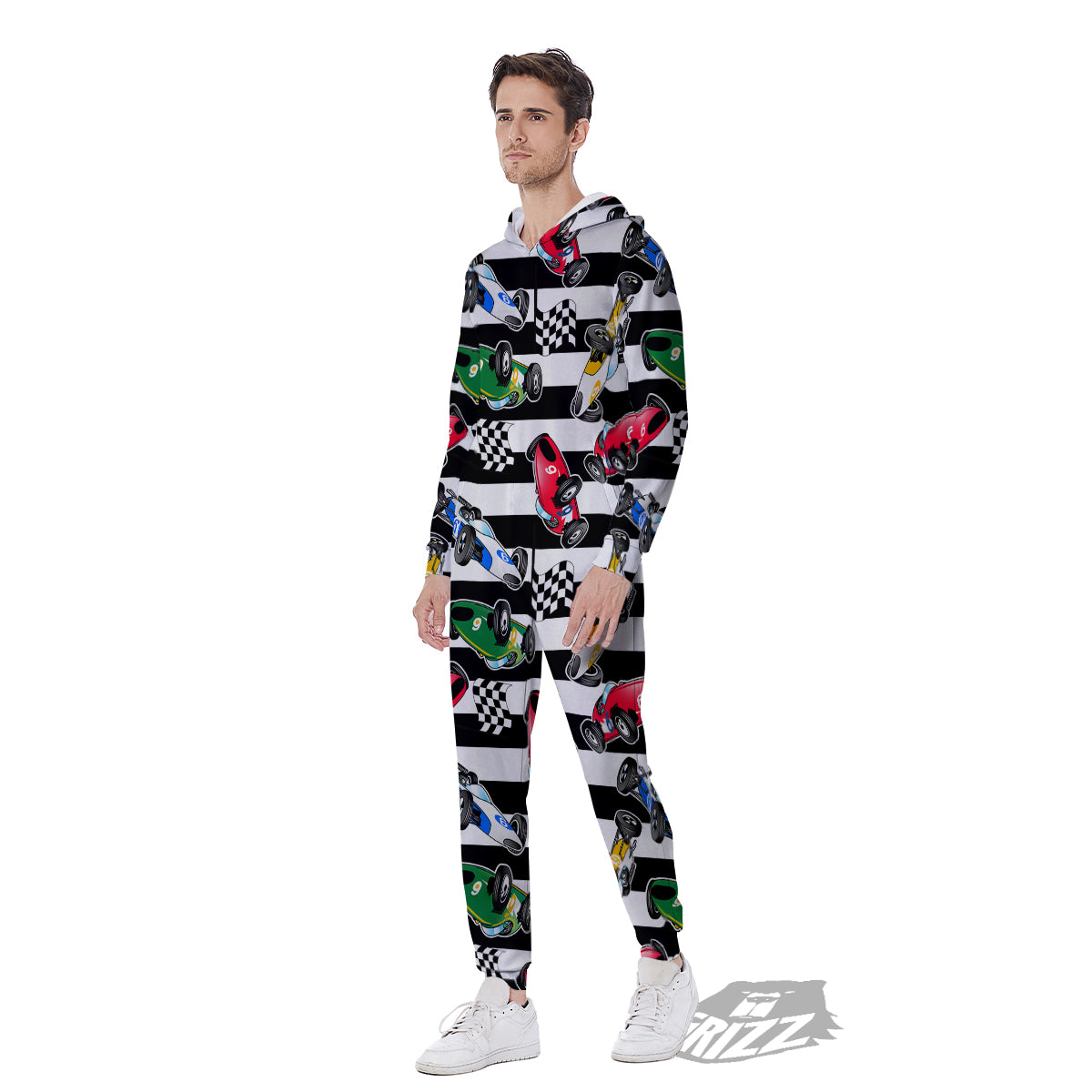 Stripes Racing Cars Print Pattern Men's Jumpsuit-grizzshop