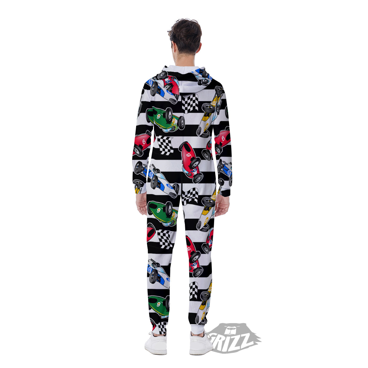 Stripes Racing Cars Print Pattern Men's Jumpsuit-grizzshop