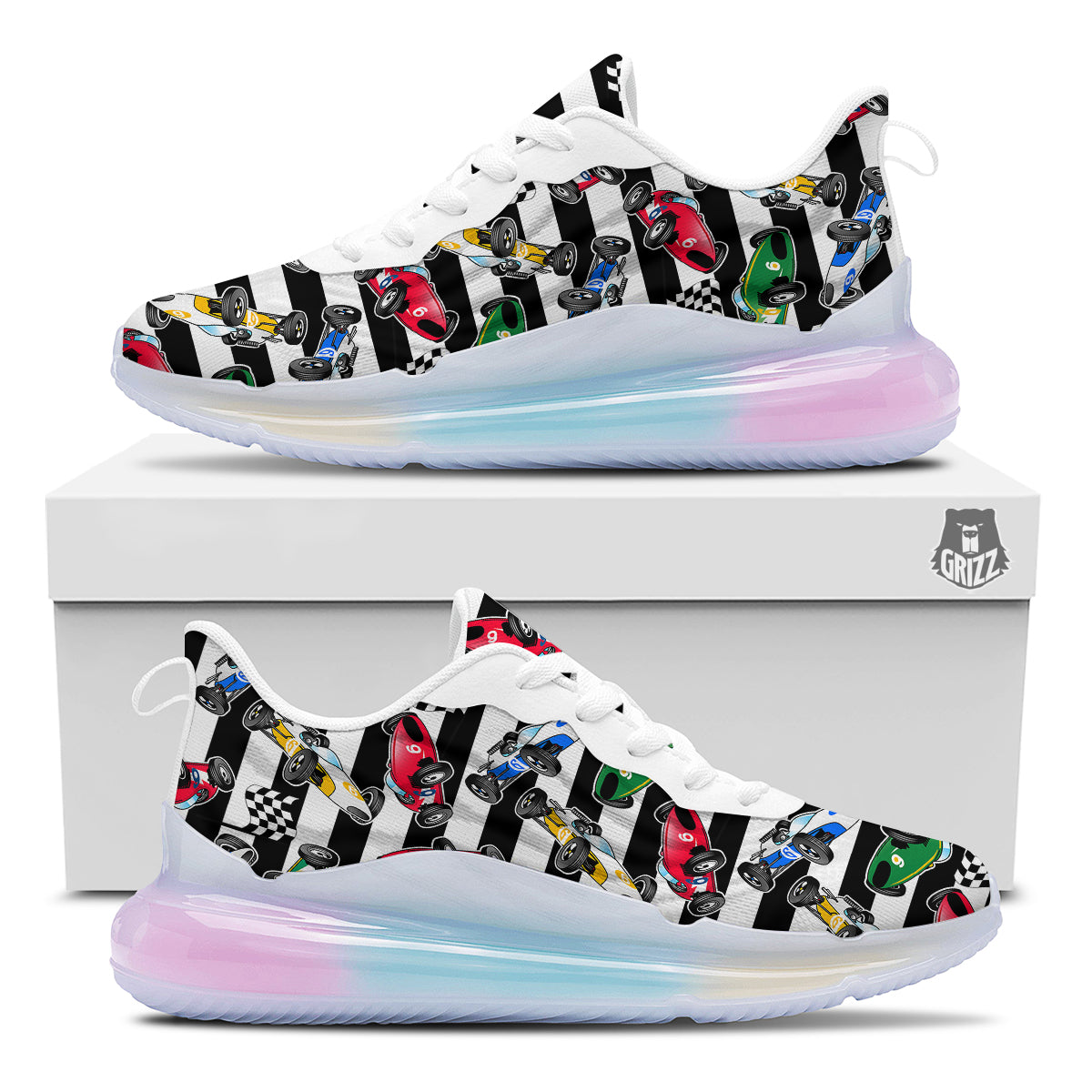 Stripes Racing Cars Print Pattern Running Sneakers-grizzshop