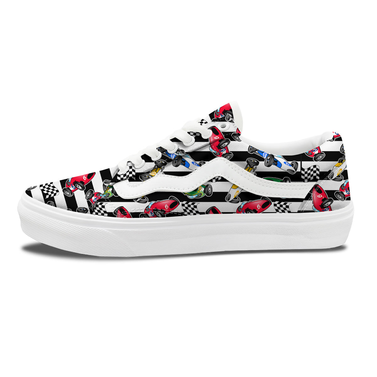 Stripes Racing Cars Print Pattern Skate Shoes-grizzshop