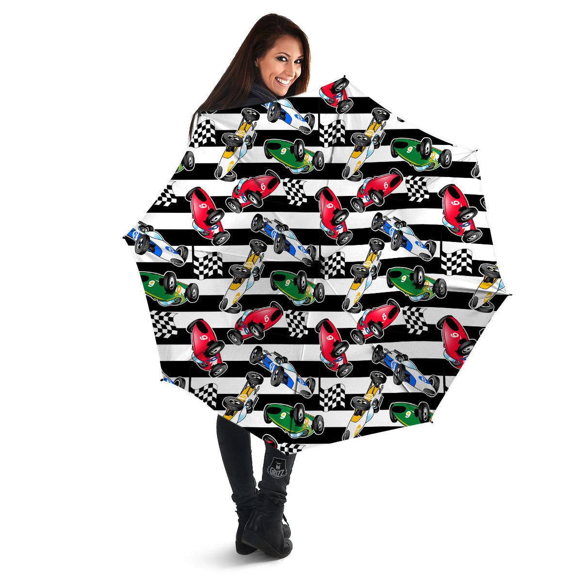 Stripes Racing Cars Print Pattern Umbrella-grizzshop
