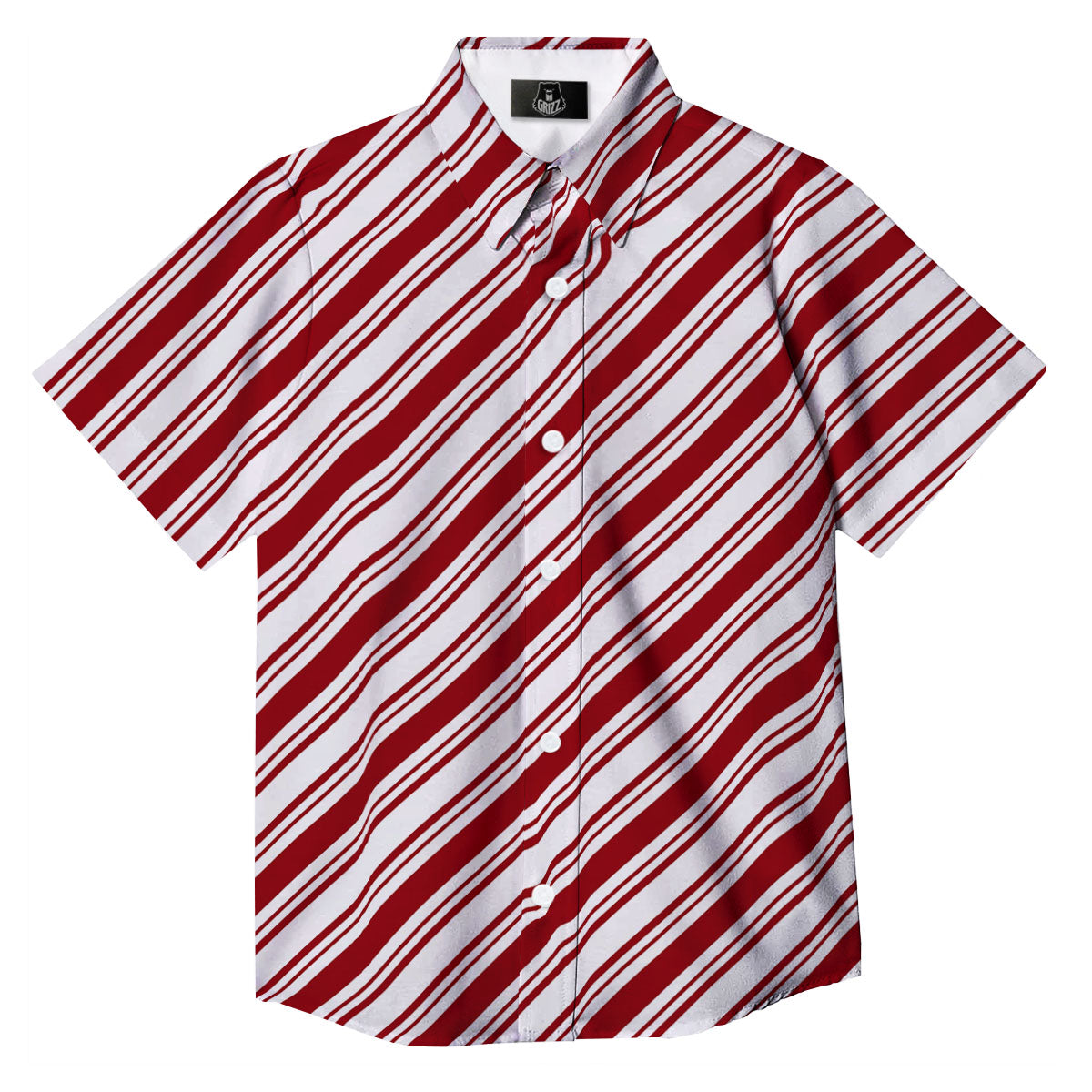 Stripes Xmas Candy Cane Print Pattern Button Up Shirt-grizzshop