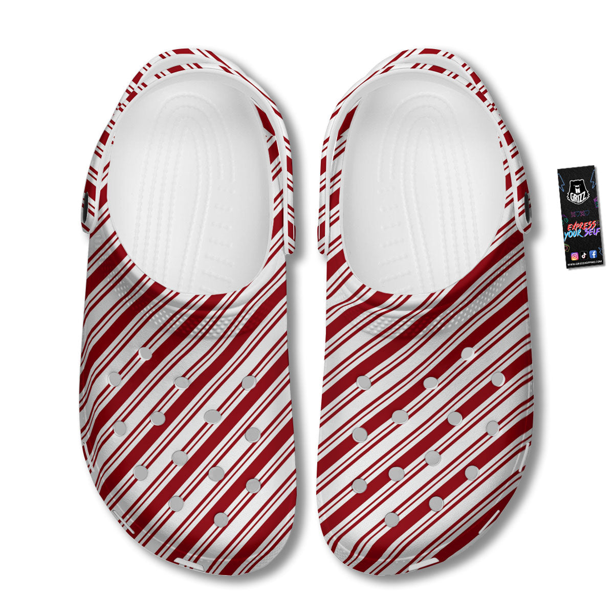 Stripes Xmas Candy Cane Print Pattern Clog-grizzshop