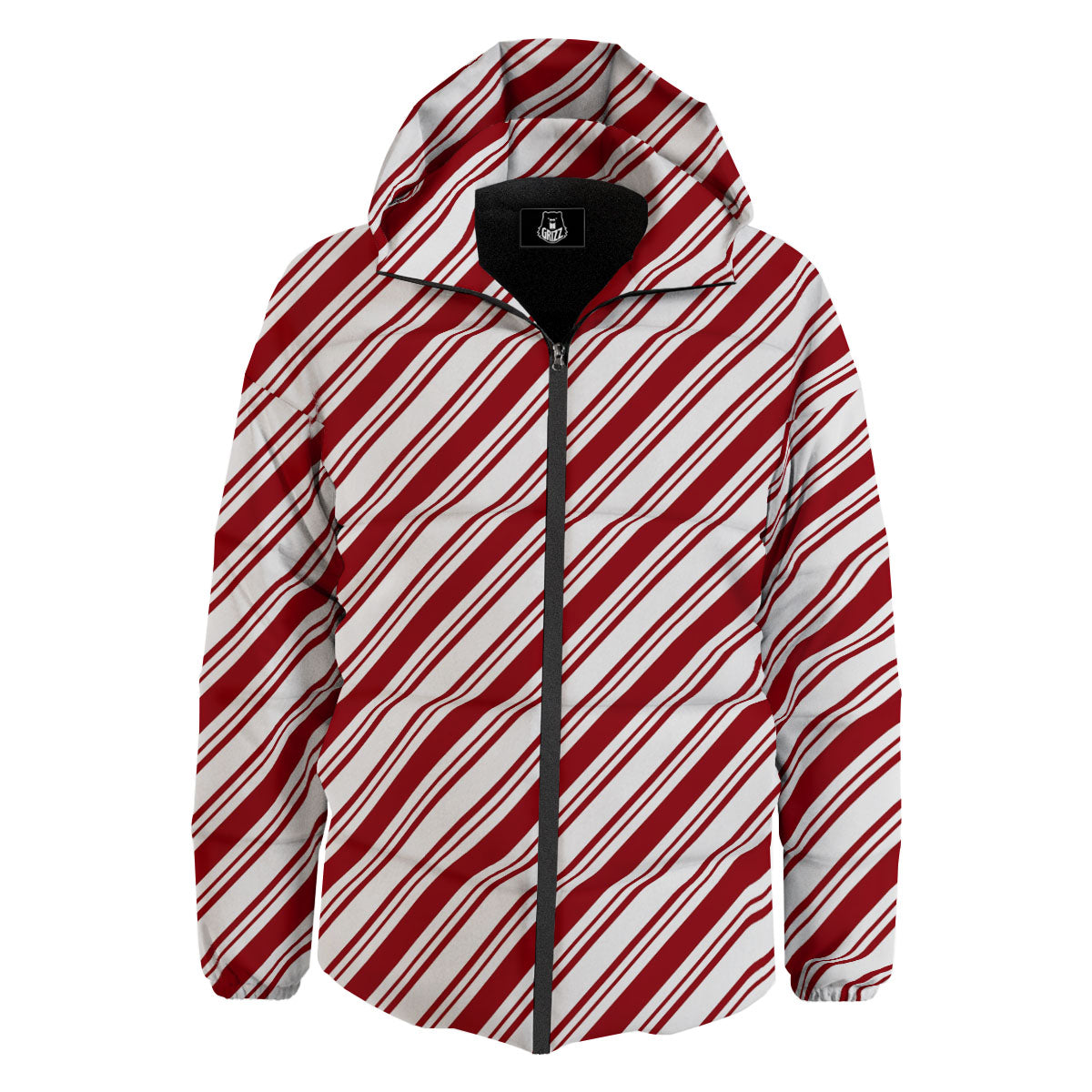 Stripes Xmas Candy Cane Print Pattern Down Jacket-grizzshop