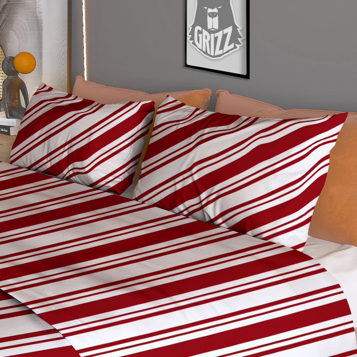 Stripes Xmas Candy Cane Print Pattern Duvet Cover Bedding Set