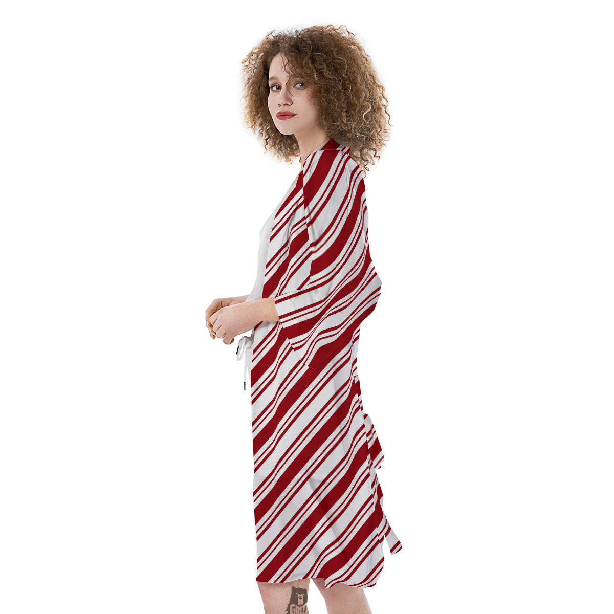 Stripes Xmas Candy Cane Print Pattern Kimono-grizzshop