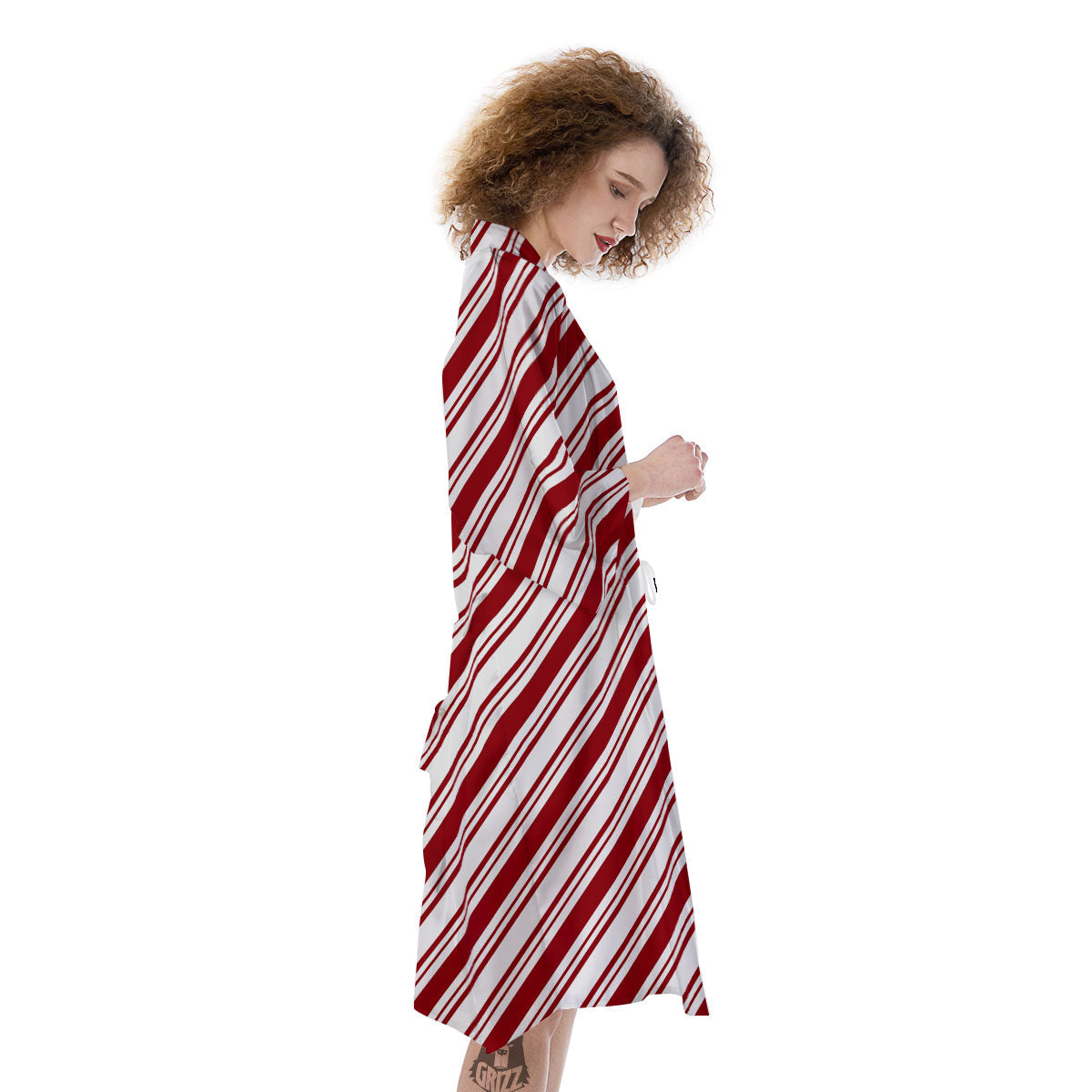 Stripes Xmas Candy Cane Print Pattern Kimono-grizzshop
