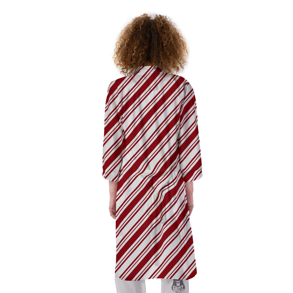 Stripes Xmas Candy Cane Print Pattern Kimono-grizzshop