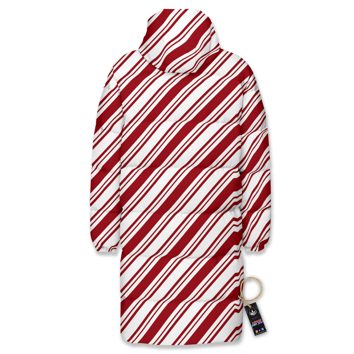 Stripes Xmas Candy Cane Print Pattern Long Down Jacket-grizzshop