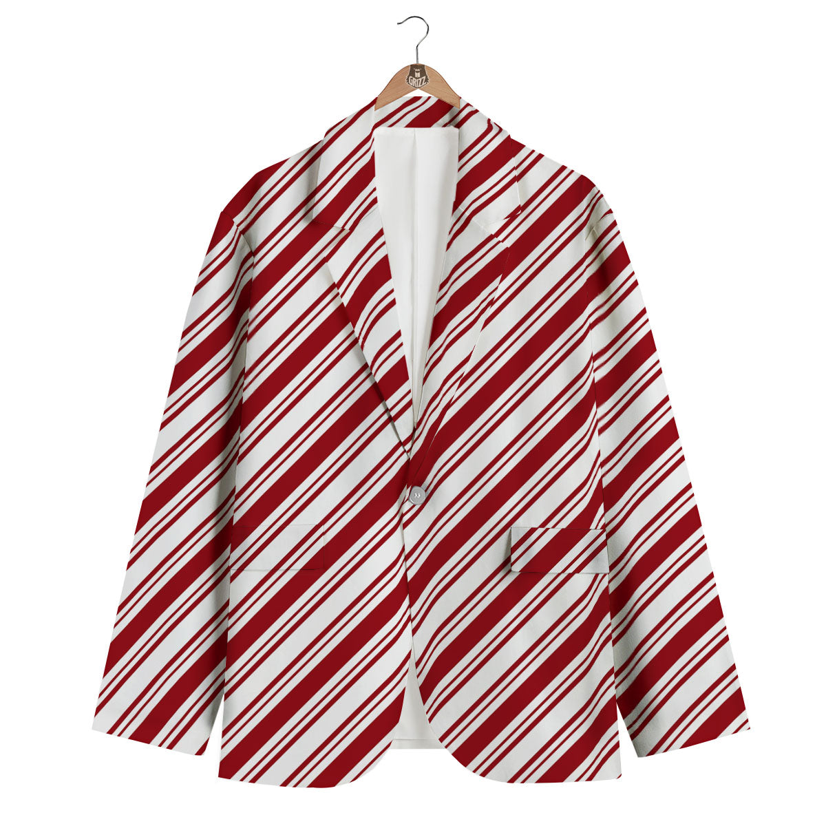 Stripes Xmas Candy Cane Print Pattern Men's Blazer-grizzshop