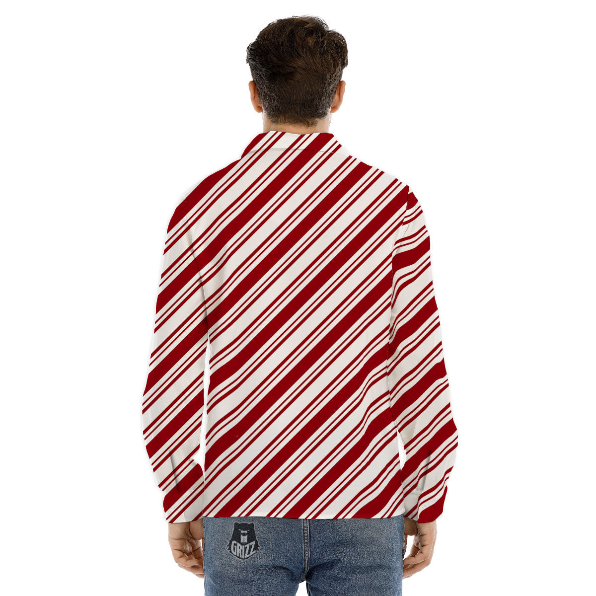 Stripes Xmas Candy Cane Print Pattern Men's Dress Shirts-grizzshop