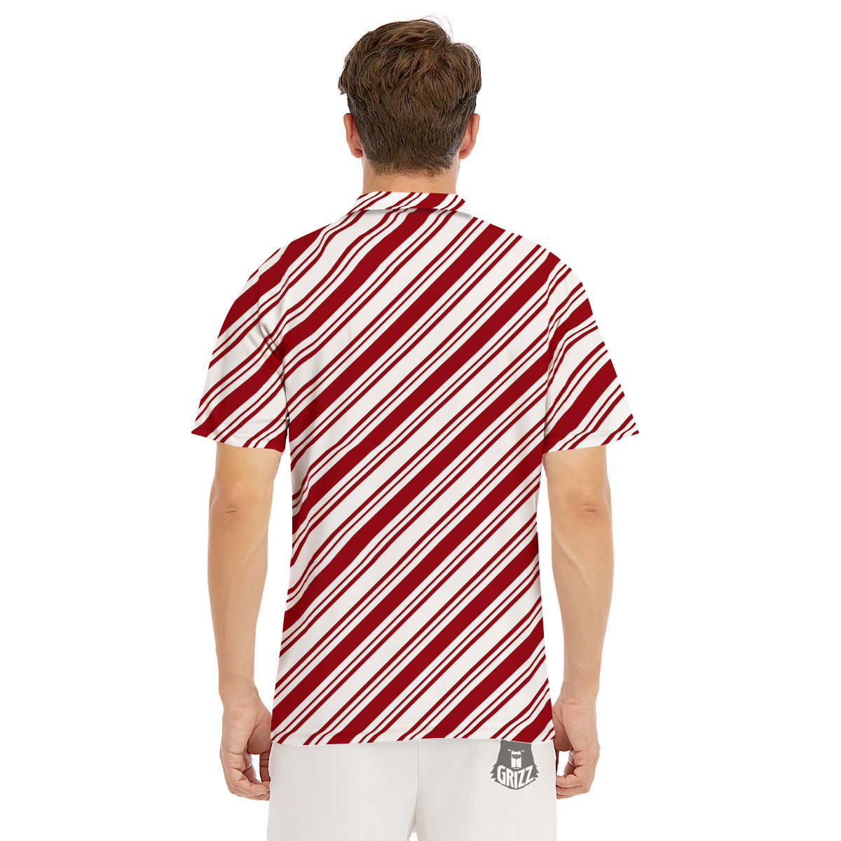 Stripes Xmas Candy Cane Print Pattern Men's Golf Shirts-grizzshop