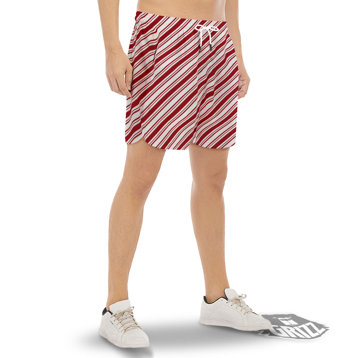 Stripes Xmas Candy Cane Print Pattern Men's Gym Shorts-grizzshop