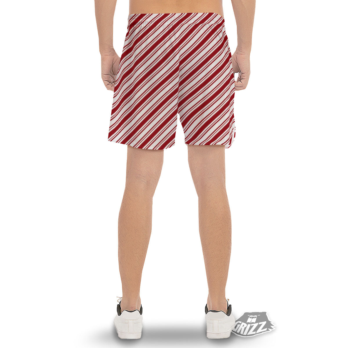 Stripes Xmas Candy Cane Print Pattern Men's Gym Shorts-grizzshop