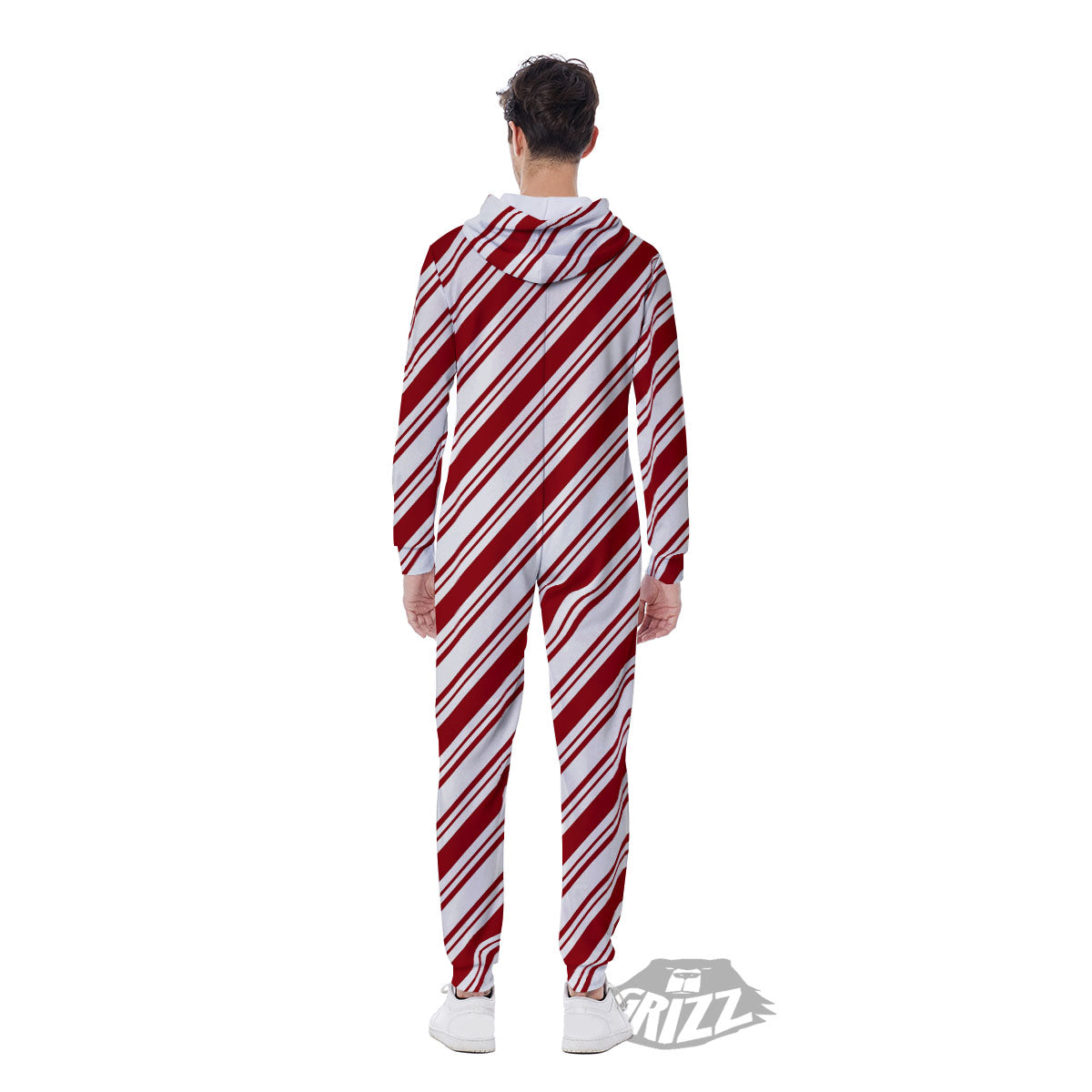 Stripes Xmas Candy Cane Print Pattern Men's Jumpsuit-grizzshop