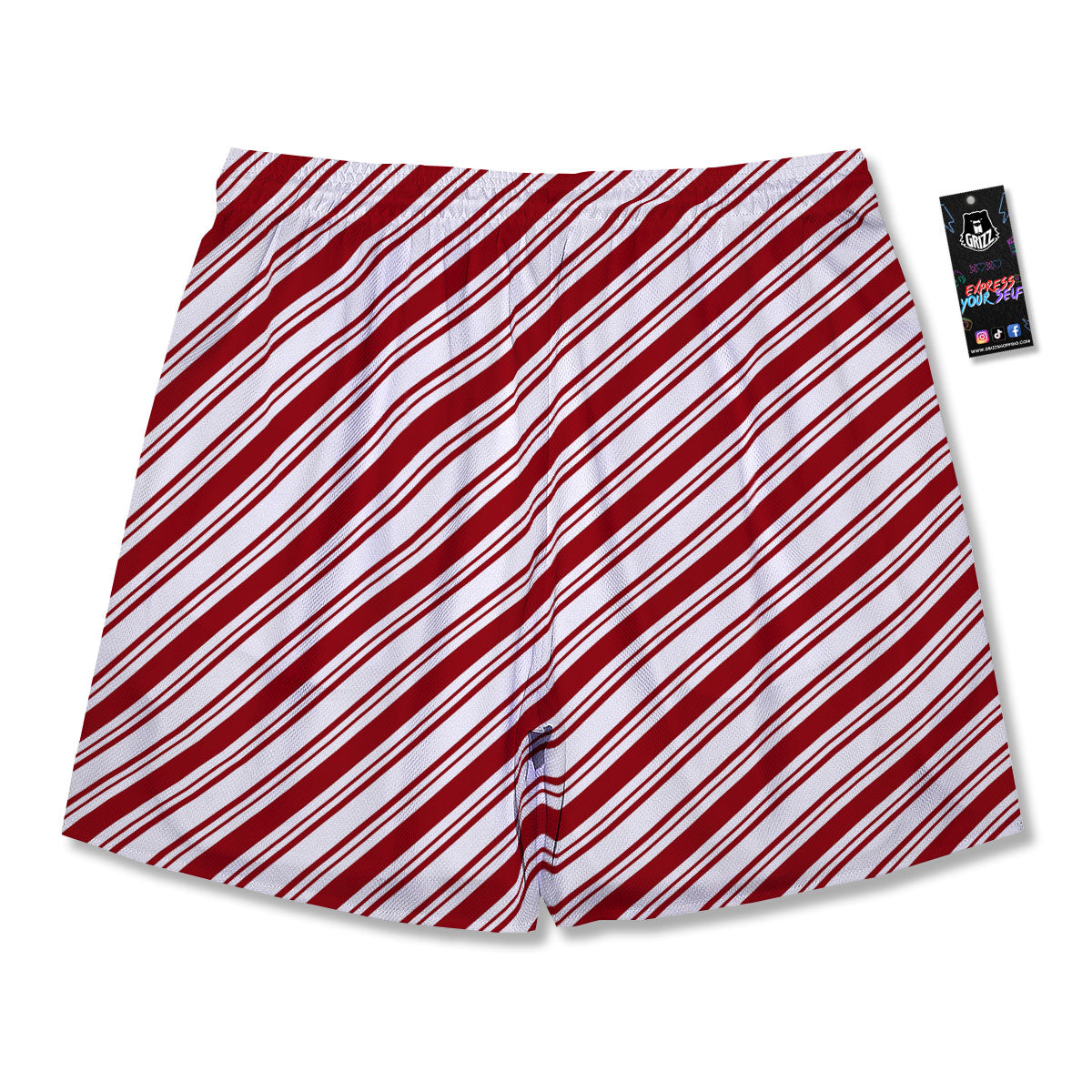 Stripes Xmas Candy Cane Print Pattern Men's Running Shorts-grizzshop